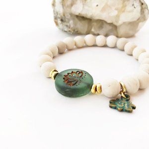 New - Gemstone Stretch Bracelet with Lotus Charm